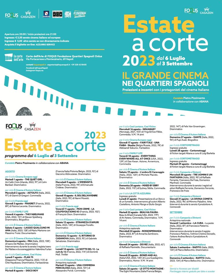 ESTATE a CORTE 2023 – Il Grande Cinema nei Quartieri Spagnoli Programma di Agosto