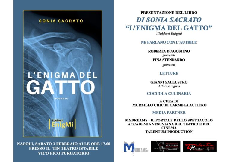Teatro Instabile di Napoli,  Sonia Sacrato presenta il suo libro “L’enigma del gatto” con le giornaliste Roberta D’Agostino e Pina Stendardo e le letture di Gianni Sallustro