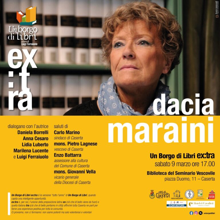 Dacia Maraini incontra Caserta sabato 9 marzo: in mattinata al Liceo Diaz, nel pomeriggio, alle 17, nella Biblioteca del Seminario